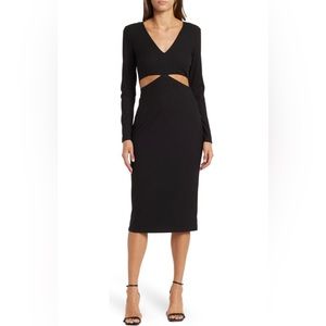 Guess Long Sleeve Waist Cutout Midi Dress